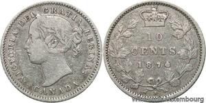 R6078 Canada 10 Cents Victoria 1874 H Heaton Silver -> Make offer