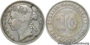 R6081 Malaysia Straits Settlements 10 Cents Victoria 1890 H Heaton Silver