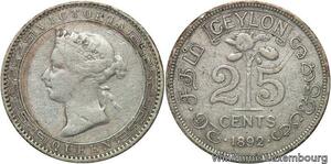 R6083 Sri Lanka Ceylon 25 Cents Victoria 1892 Silver -> Make offer
