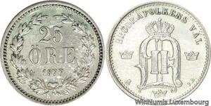 R6134 Rare Sweden 25 Öre Oscar II 1877 EB Silver AU -> Make offer