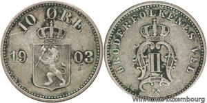 R6135 Norway 10 Ore Oscar II 1903 Silver -> Make offer