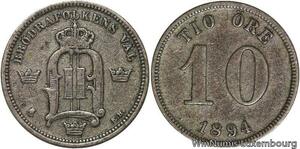 R6136 Sweden 10 Ore Oscar II 1894 EB Silver -> Make offer