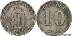 R6138 Sweden 10 Ore Oscar II 1891 EB Silver -> Make offer