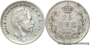 R6140 Sweden 25 Öre Oscar I 1856 ST Silver -> Make offer