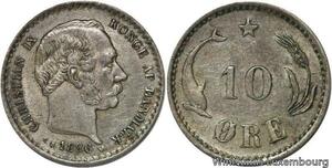 R6149 Rare Denmark 10 Ore Christian IX 1886 CS Silver 508K minted -> Make offer