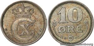 R6151 Denmark 10 Ore Christian X 1919 HCN GJ Silver -> Make offer