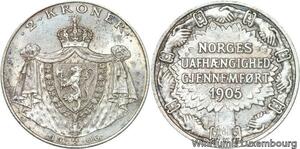 R6155 Rare Norway 2 Kroner Haakon VII Jubileum 1906 Silver AU -> Make offer