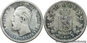 R6157 Norway 50 Ore Oscar II 1877 Silver -> Make offer