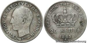 R6163 Greece 20 Lepta George I 1883 A Paris Silver -> Make offer