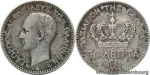 R6164 Greece 50 Lepta George I 1874 A Paris Silver -> Make offer