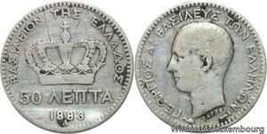 R6165 Greece 50 Lepta George I 1883 A Paris Silver -> Make offer