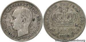 R6167 Greece 20 Lepta George I 1883 A Paris Silver Quality -> Make offer