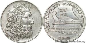 R6172 Greece 20 Drachmai Poséidon 1930 Silver AU -> Make offer