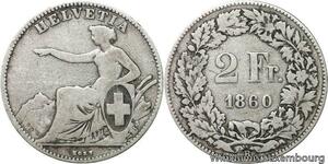 R6183 Switzerland 2 Francs Helvetia 1860 B Berne Silver -> Make offer