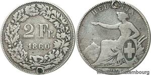 R6184 Switzerland 2 Francs Helvetia 1860 B Berne Silver -> Make offer