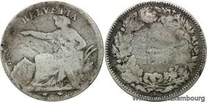 R6187 Switzerland 1 Franc Helvetia 1850 A Paris Silver-> Make offer