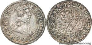 R6199 Rare Austria Tyrol 3 Kreuzer Leopold V 1626 1632 ND Hall Silver -> Offer