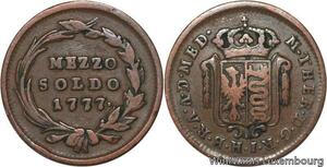 R6216 Italy Italian States Milan Mezzo 1/2 Soldo Maria Theresa 1777 ->Make offer