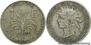 R6247 Guadeloupe French Colonie Bon 1 Franc 1903 -> Make offer