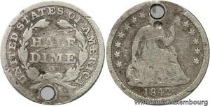 R6279 Rare USA Half 1/2 Dime Liberty 1842 O New Orleans Silver 200 survivals