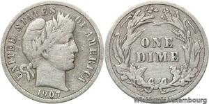 R6287 United States One Dime Barber 1907 Silver -> Make offer