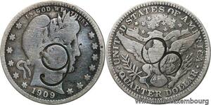R6302 United States Quarter Dollar Barber 1909 Countermark 8 & 9 Silver -->Offer