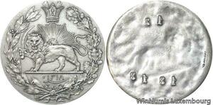 R6312 Unique Iran Pattern Essai Uniface 5 Krans Shah 1318 1900 Paris Silver UNC