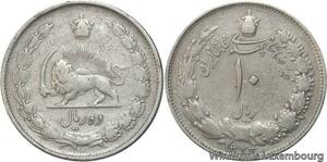R6314 Iran 10 Rials Muhammad Reza Pahlavi AH 1323 1944 Silver -> Make offer