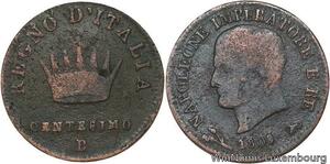 R6369 Italy Kingdom 1 Centesimo Napoléon Bonaparte 1808 /7 B Bologna --> M offer