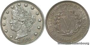 R6452 United States 5 Cents no cents Liberty 1883 AU -> Make offer