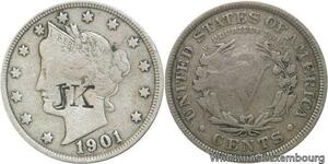 R6465 United States 5 Cents Liberty 1901 Countermark JK Jacky Kennedy -> M offer