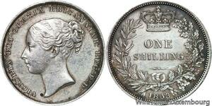 R6479 Rare United Kingdom Shilling Victoria 1853 Mounted Silver AU -> Make offer