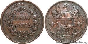 R6489 Rare East India Company 1/2 Anna Victoria 1845 C Madras  -> Make offer