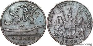 R6525 East India Company Madras Presidency 5 Cash 1803 -> Make offer