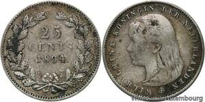 R6534 Netherlands 25 Cents Wilhelmina I 1894 Silver -> Make offer