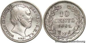 R6536 Netherlands 10 Cents Willem III 1881 Dot after date Silver AU ->Make offer