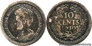 R6544 Netherlands 10 Cents Wilhelmina I 1910 High crown Silver -> Make offer