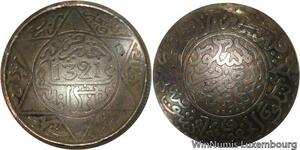 R6604 Morocco 2 1/2 Dirhams 1/4 Rial Abdel Aziz 1320 1903 Silver London Curved