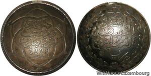 R6606 Morocco 2 1/2 Dirhams 1/4 Rial Muley Abd al-Hafid 1929 Paris Silver Curved