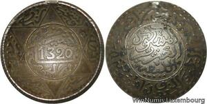 R6607 Morocco 2 1/2 Dirhams 1/4 Rial Abdel Aziz 1320 1903 Silver Berlin Curved
