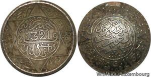 R6608 Morocco 2 1/2 Dirhams 1/4 Rial Abdel Aziz 1321 1903 Silver London Curved