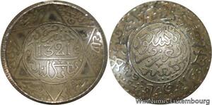 R6609 Morocco 2 1/2 Dirhams 1/4 Rial Abdel Aziz 1321 1903 Silver London Curved