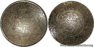 R6610 Rare Morocco 2 1/2 Dirhams Abdel Aziz 1320 1903 Silver Paris Curved