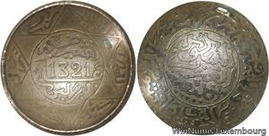 R6611 Morocco 2 1/2 Dirhams 1/4 Rial Abdel Aziz 1321 1903 Silver Berlin Curved