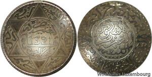 R6613 Morocco 2 1/2 Dirhams 1/4 Rial Abdel Aziz 1321 1903 Silver Berlin Curved