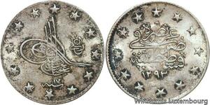 R6651 Ottoman Empire 2 Kurush Abdul Hamid II 1293 /17 1892 Silver AU -->M offer