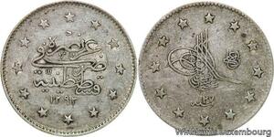 R6684 Ottoman Empire Turkey 2 Kurush Abdul Hamid II AH 1293 /27 1902 Silver