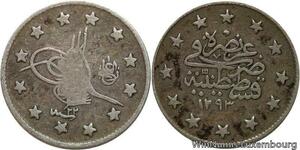R6692 Ottoman Empire Turkey 2 Kurush Abdul Hamid II AH 1293 /22 1897 Silver