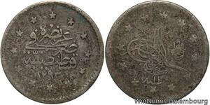 R6703 Ottoman Empire Turkey 1 Kurush Abdul Hamid II AH 1293 /11 1886 Silver