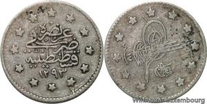 R6715 Ottoman Empire Turkey 1 Kurush Abdul Hamid II AH 1293 /17 1892 Silver
